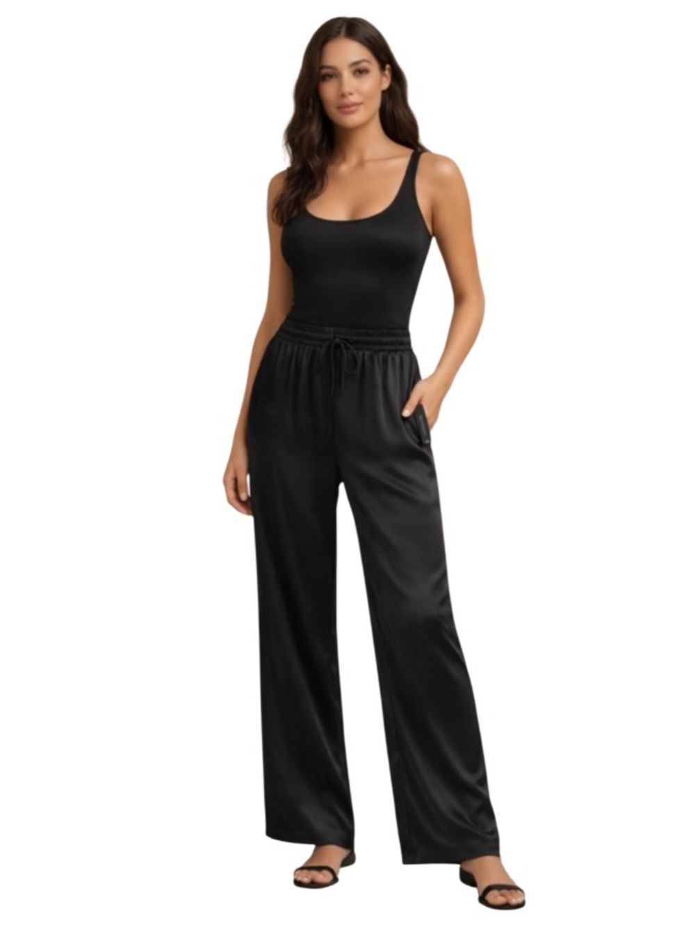 BCBGMaxAzria Black Satin Pajama Pants Medium